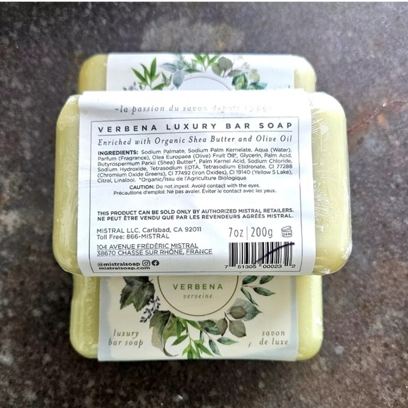 Lot Of 4 Mistral VERBENA Luxury Bar Soap Shea Butter Olive Oil 7 oz ea. New! - Picture 3 of 3